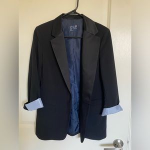 Black Satin Trim Blazer with Rolled Cuffs